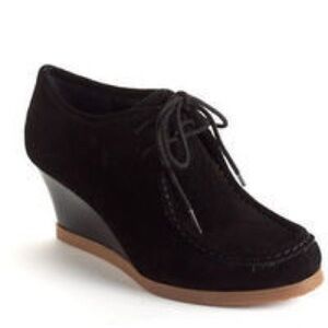 Ralph Lauren Denver Suede Wedge Ankle Suede Leather Black Boots Sz 10